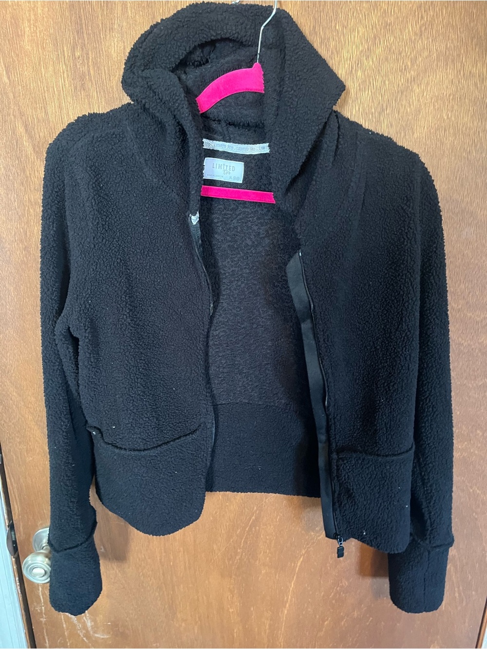 Limited Too Black Fuzzy Hoodie with Pink Accent